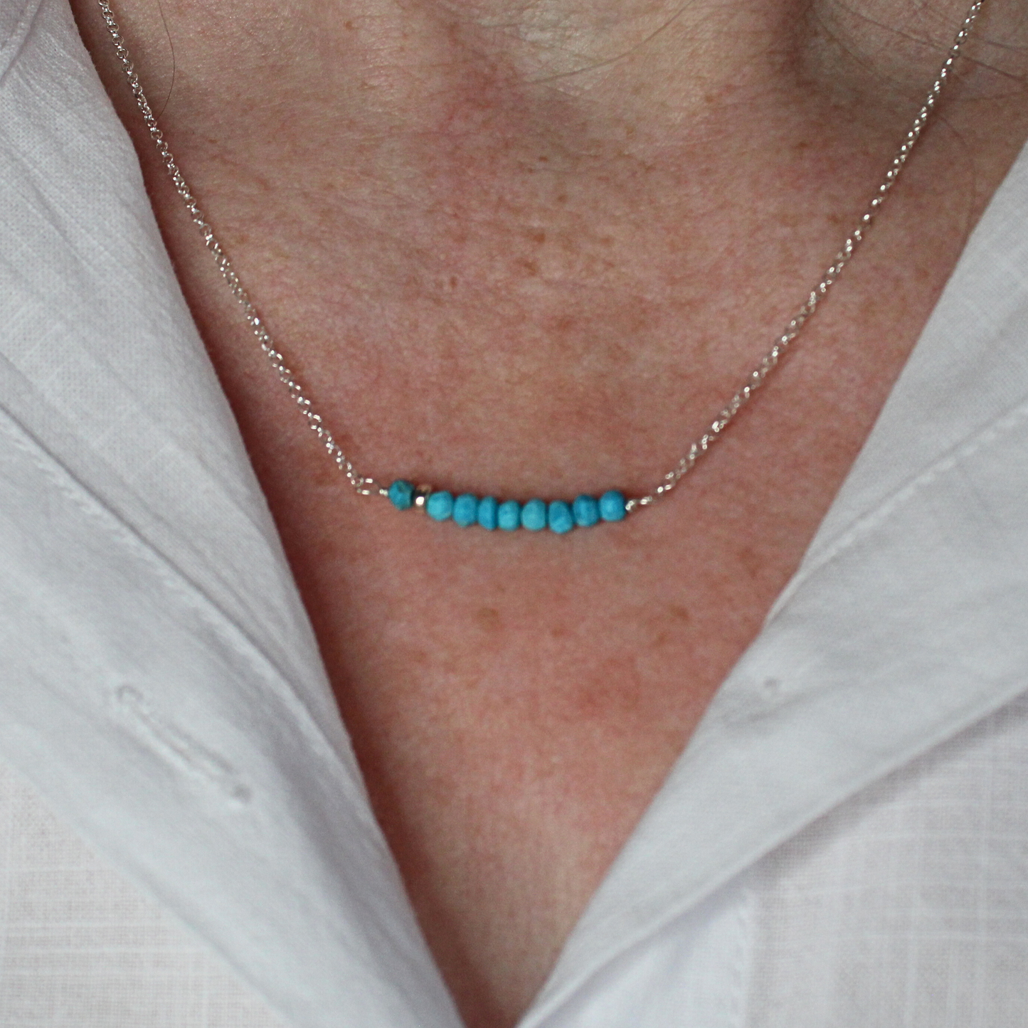 Turquoise Gemstone Bar Necklace Sterling Silver Limited Edition