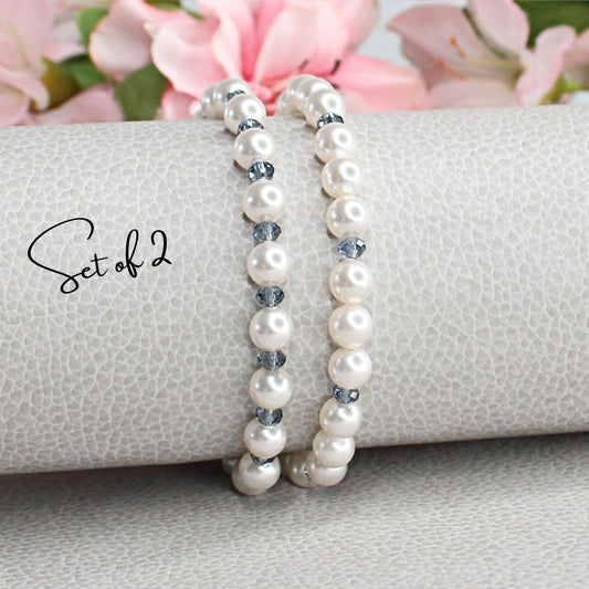 White Swarovski Pearl & Blue Denim Crystal Bracelets