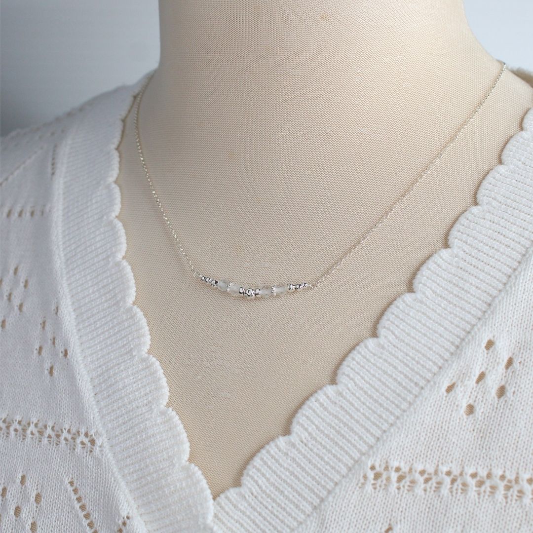 White Topaz Sterling Silver April  Birthstone Necklace - Purity