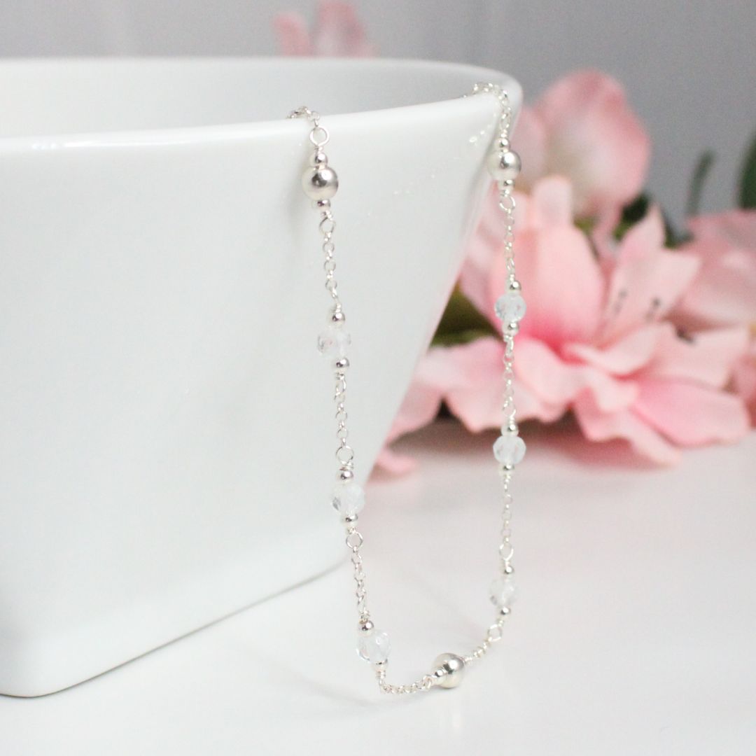 Genuine White Topaz Gemstone April Birthstone Necklace - Darby
