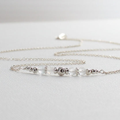 White Topaz Sterling Silver April  Birthstone Necklace - Purity