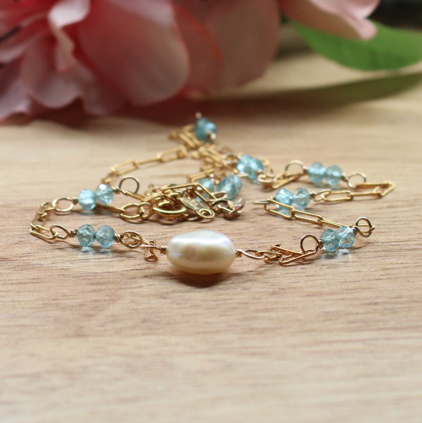 Apatite & Pearl Paperclip Chain Necklace - Ingrid
