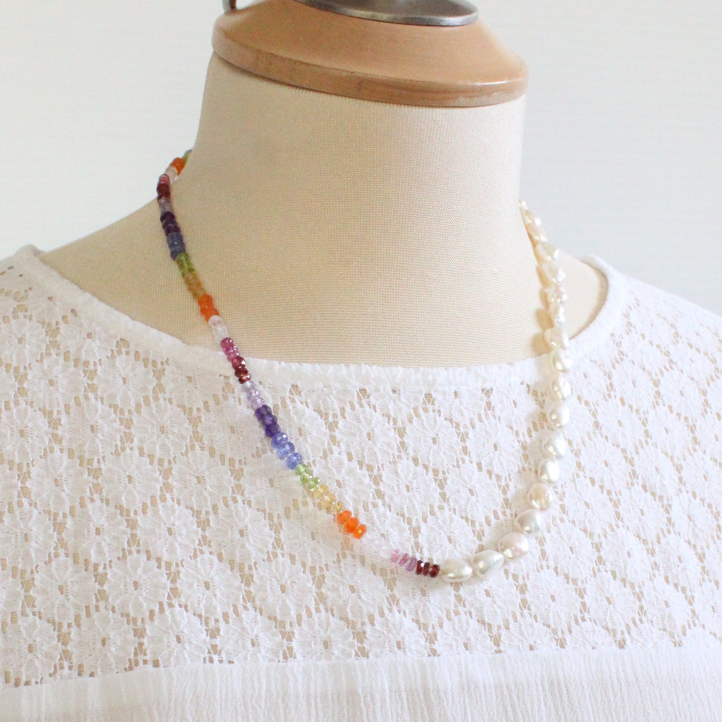 Freshwater Pearl and Gemstone Rainbow Necklace - Diana
