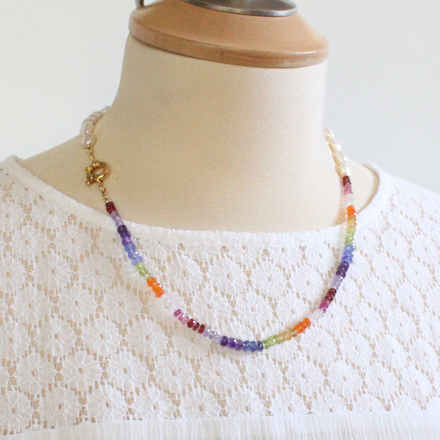 Freshwater Pearl and Gemstone Rainbow Necklace - Diana