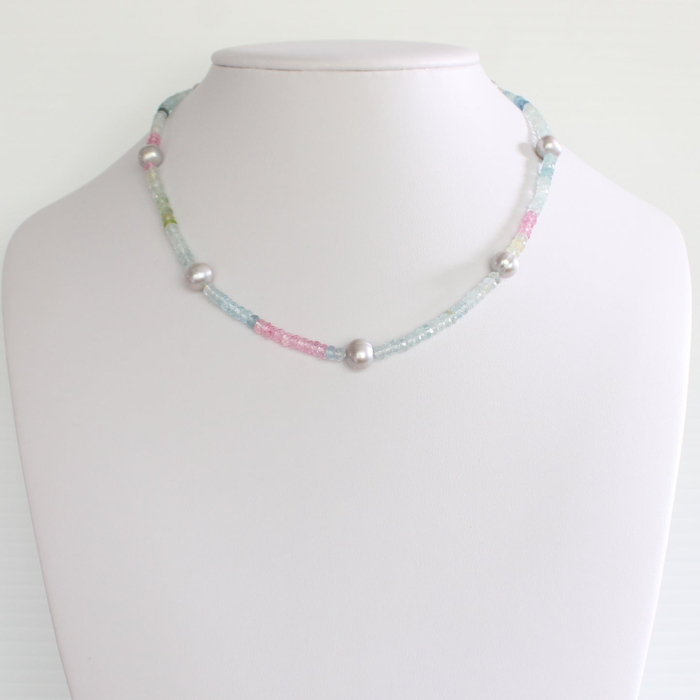 Aquamarine and Grey Freshwater Pearl Necklace - Celina