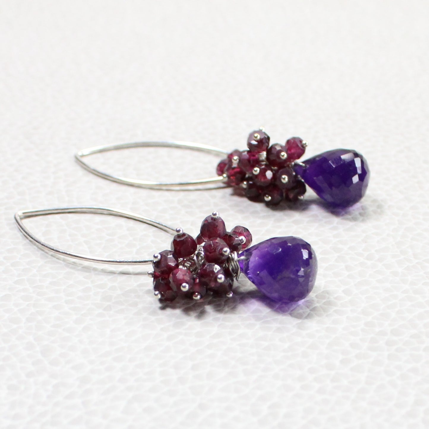 Amethyst and Rhodolite Garnet Dangle Earrings - Olivia