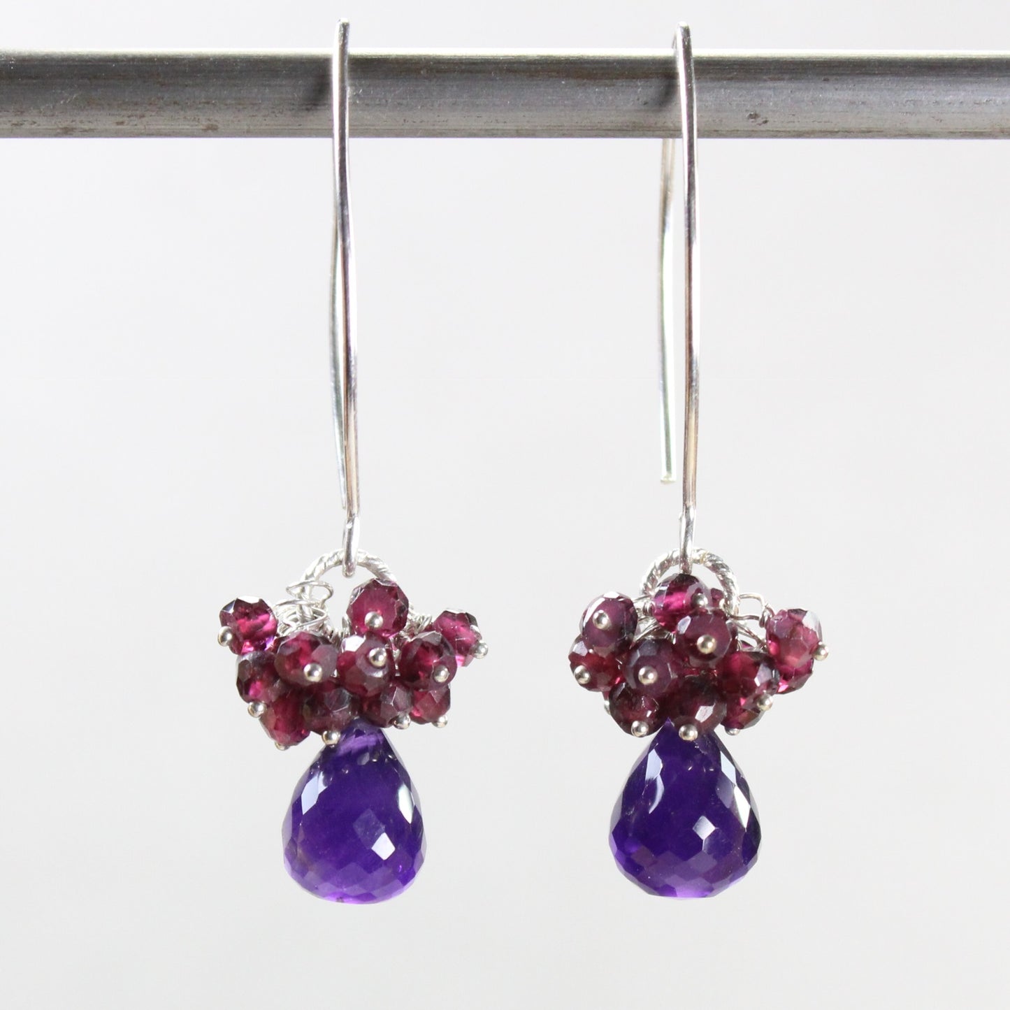 Amethyst and Rhodolite Garnet Dangle Earrings - Olivia