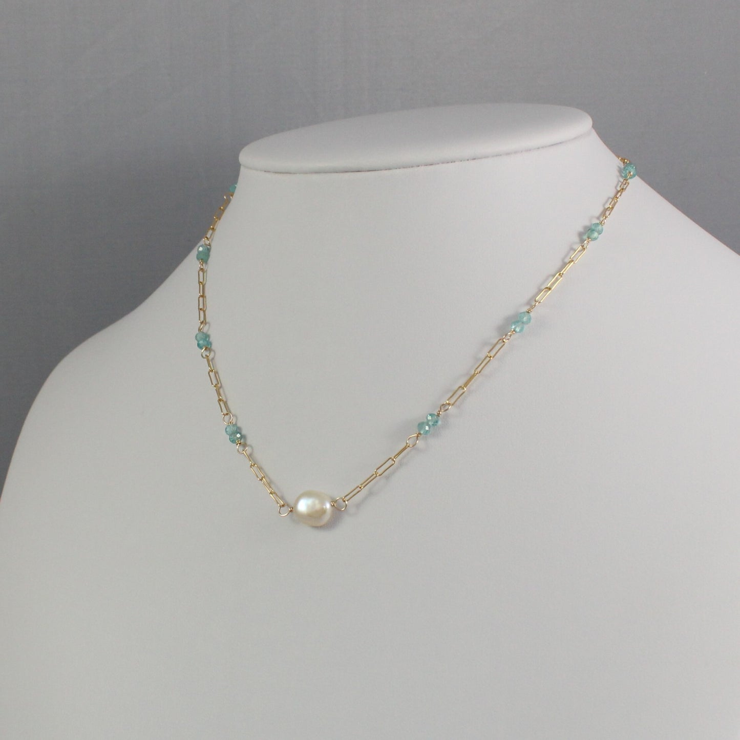 Apatite & Pearl Paperclip Chain Necklace - Ingrid