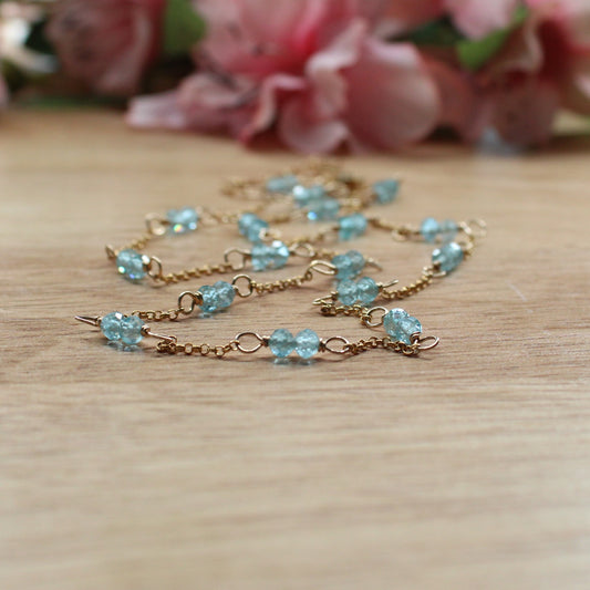 faceted genuine gemstone apatite station necklace. 14k yellow gold filled rolo chain. handcrafted necklace. 