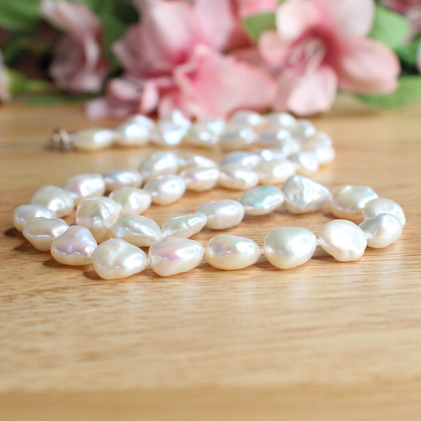 Baroque Pearl Necklace Hand knotted on Silk - Nora