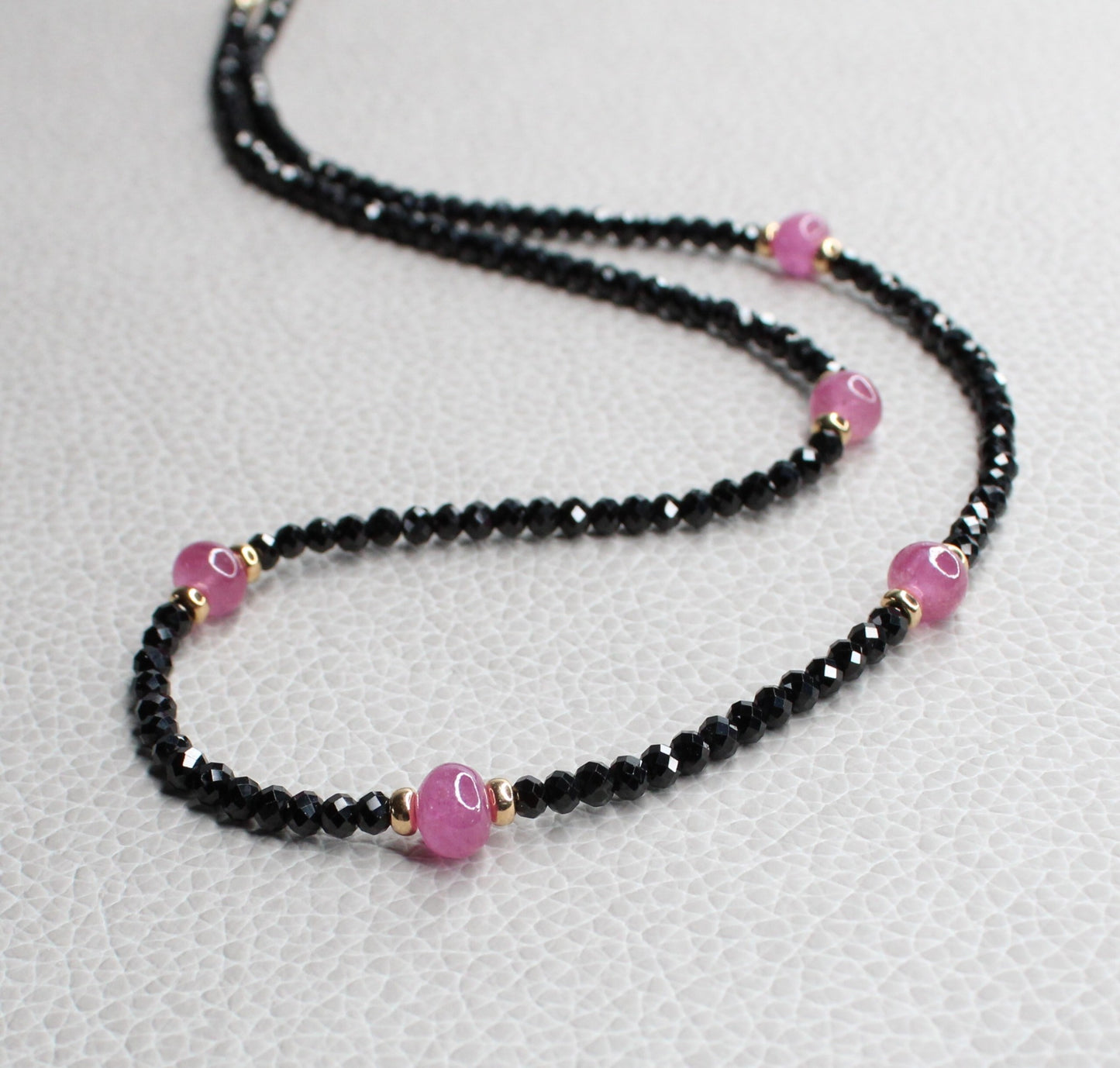 Black Spinel & Pink Sapphire Gemstone Necklace - Blakely