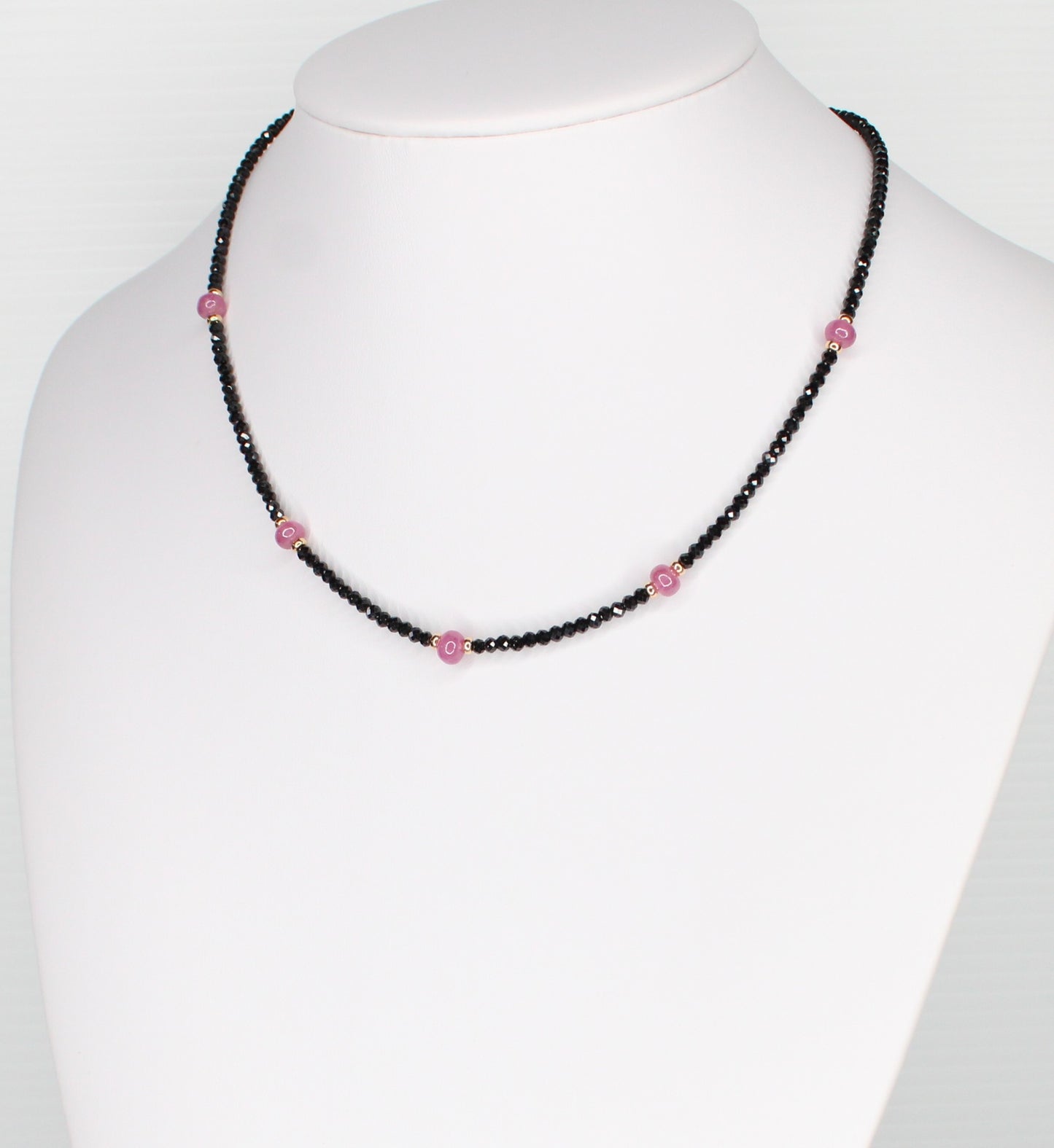 Black Spinel & Pink Sapphire Gemstone Necklace - Blakely