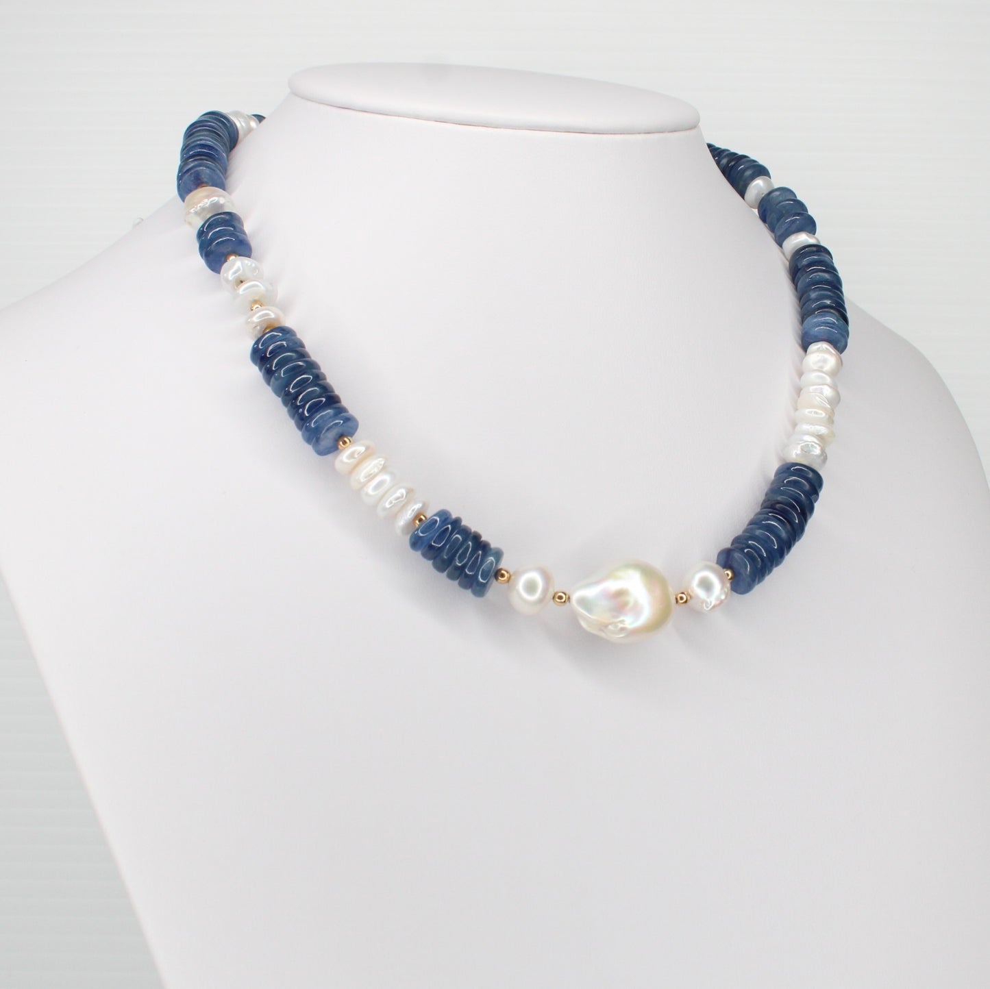 Blue Kyanite & Freshwater Pearl Beaded Necklace - Penelope