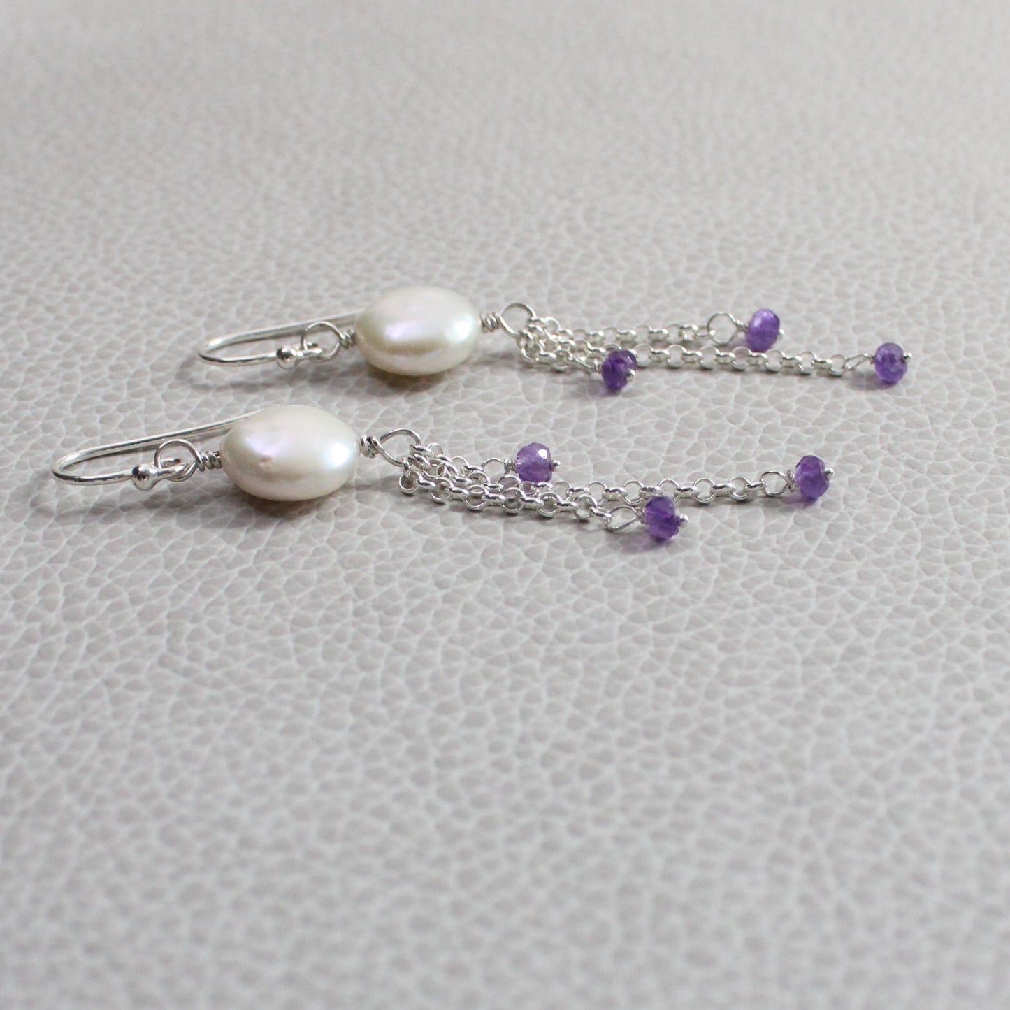 Freshwater Coin Pearl and Amethyst Dangle Earrings - Taylor