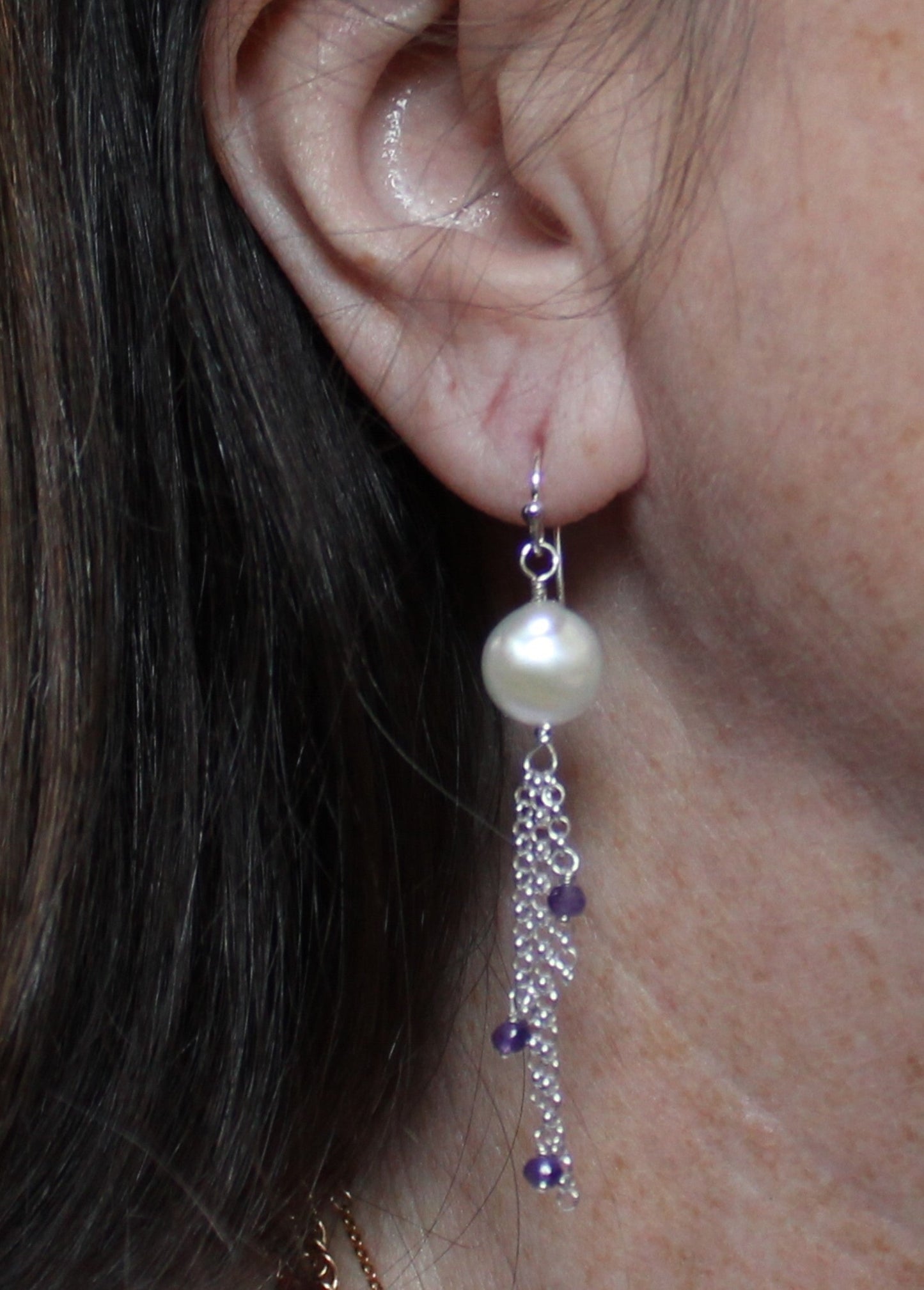 Freshwater Coin Pearl and Amethyst Dangle Earrings - Taylor