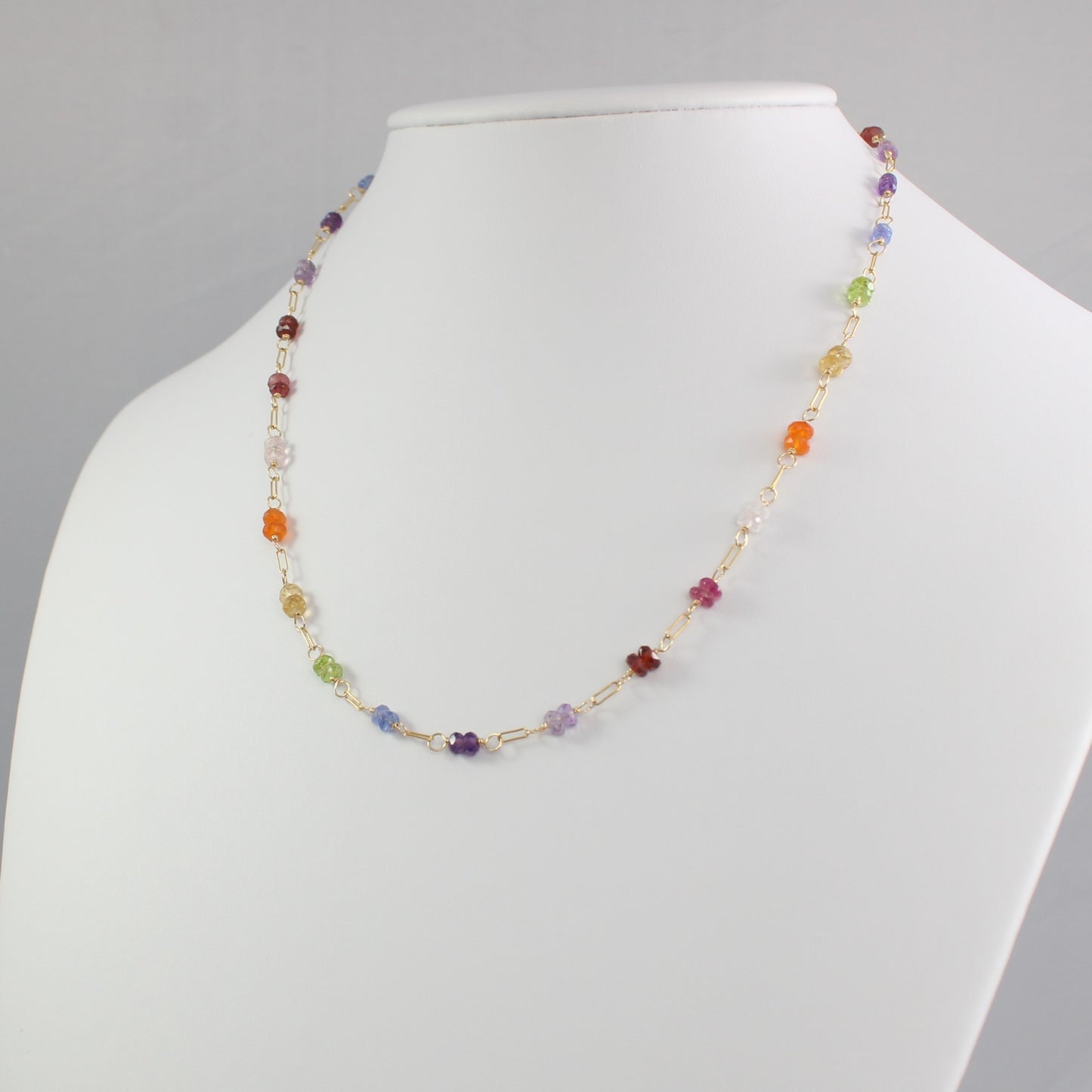 Rainbow Multi Gemstone Necklace with Paperclip Chain Link - Rhea