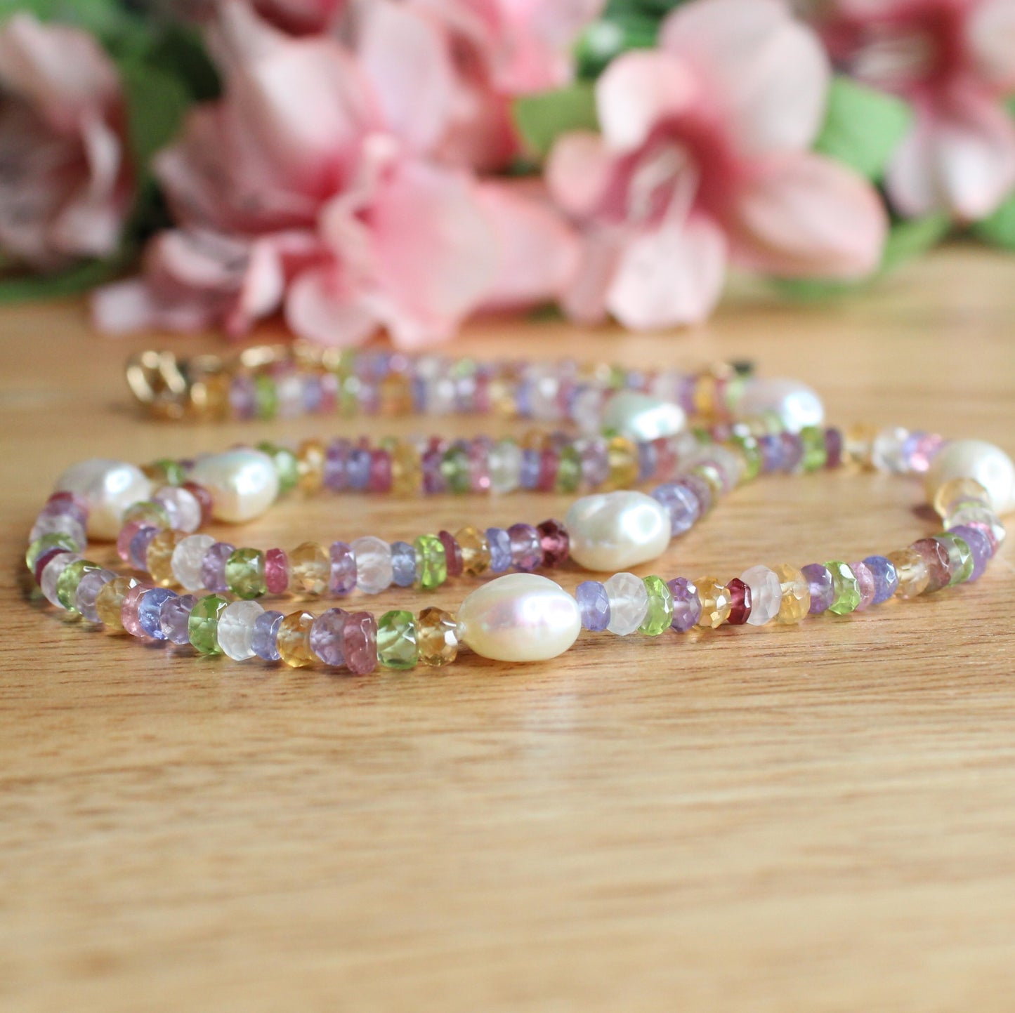 Mixed Gemstone Necklace - Field Flowers with Pearls