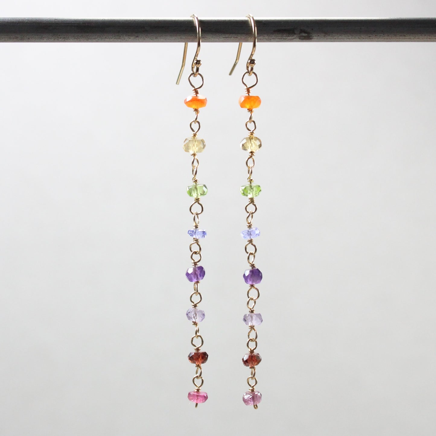 Multi Gemstone Shoulder Duster Rainbow Earrings - Enfys