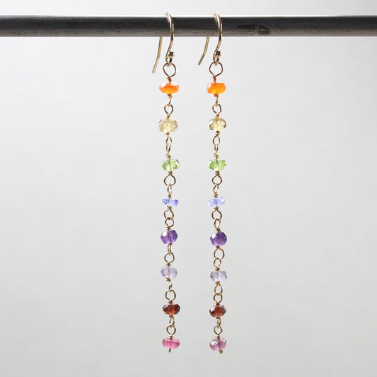 Multi Gemstone Shoulder Duster Rainbow Earrings - Enfys