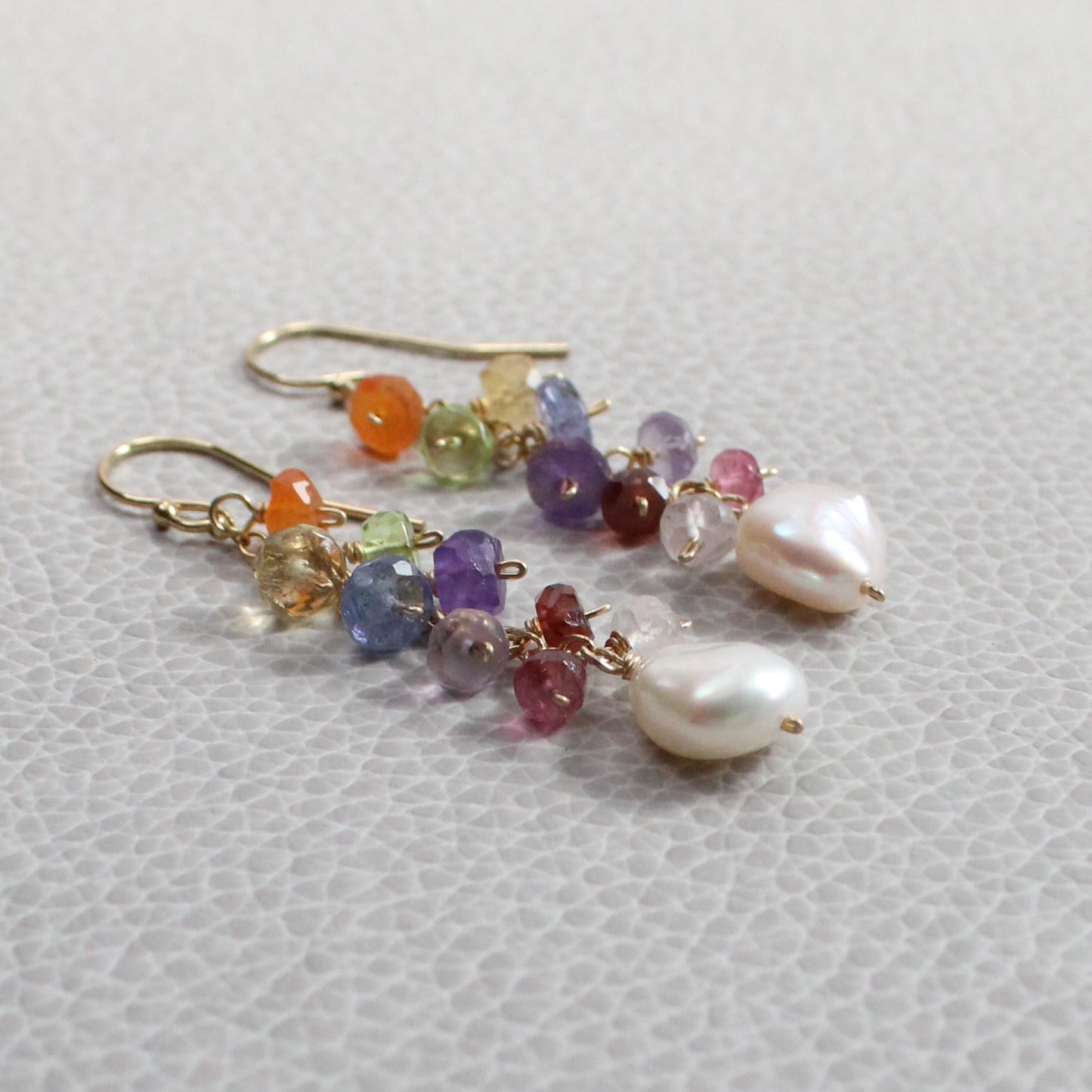 Mixed Gemstone and Baroque Pearl Rainbow Earrings - Terra
