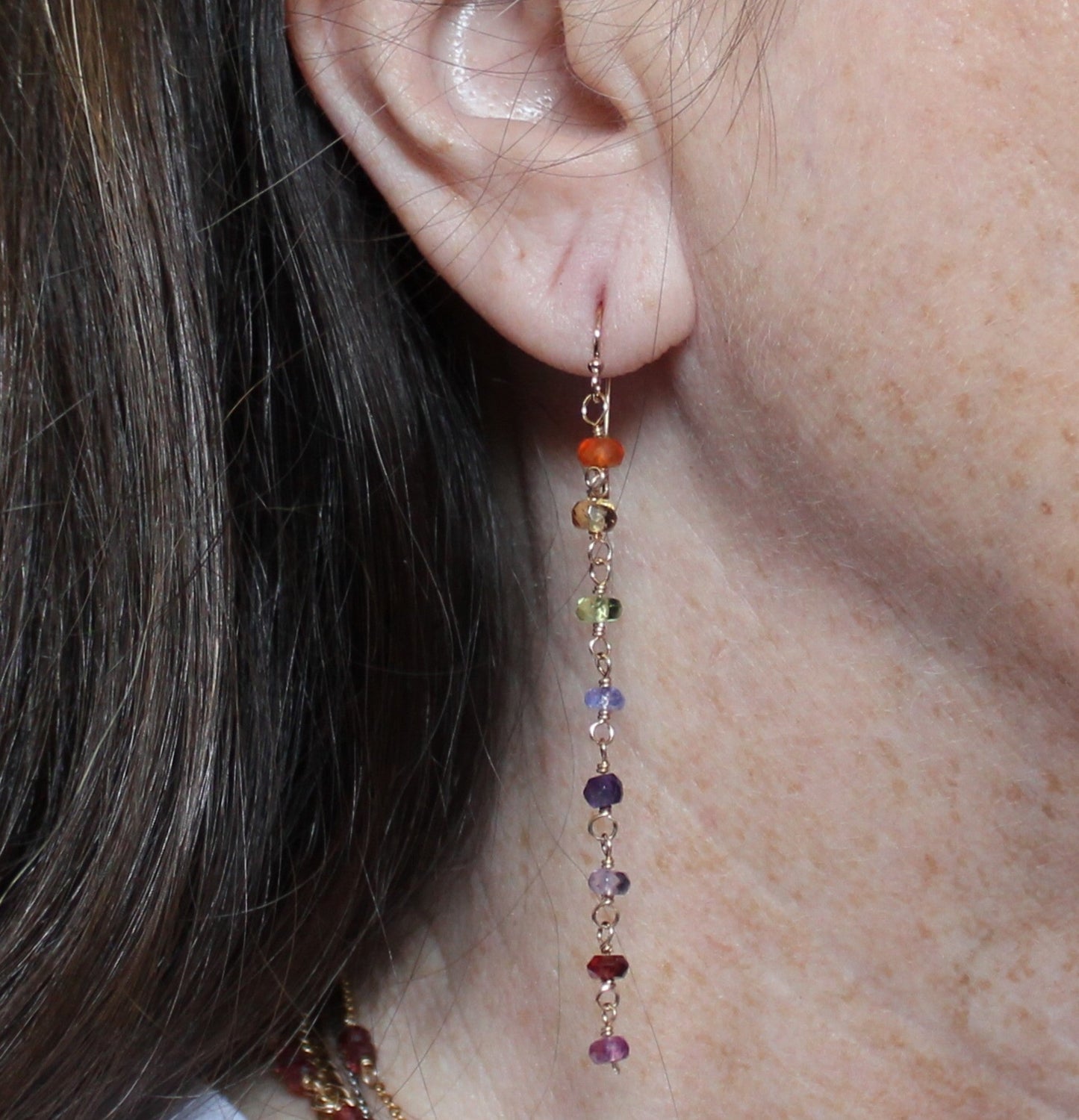 Multi Gemstone Shoulder Duster Rainbow Earrings - Enfys